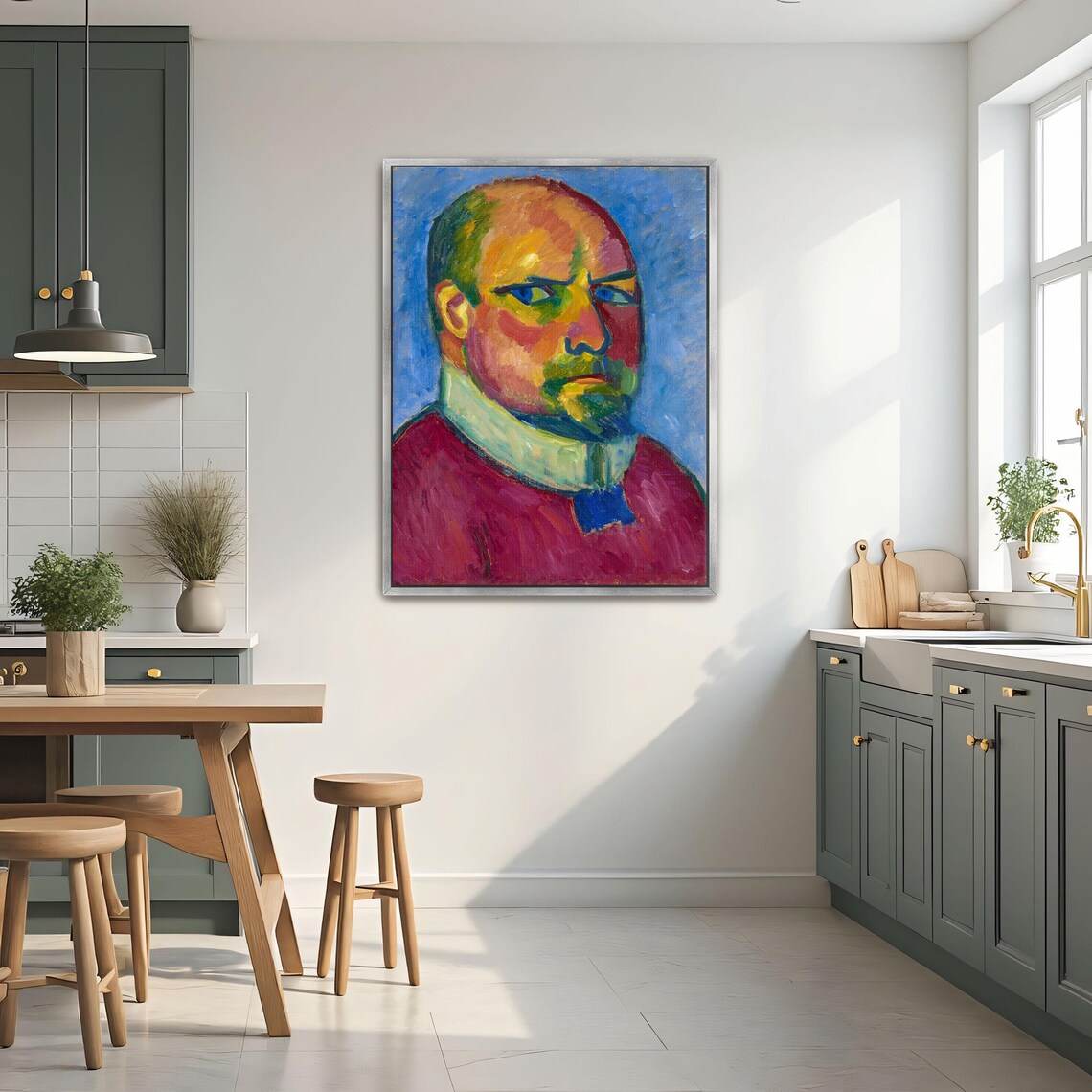Expressionist Portrait of Man in Red Shirt White Collar Poster - Image 2