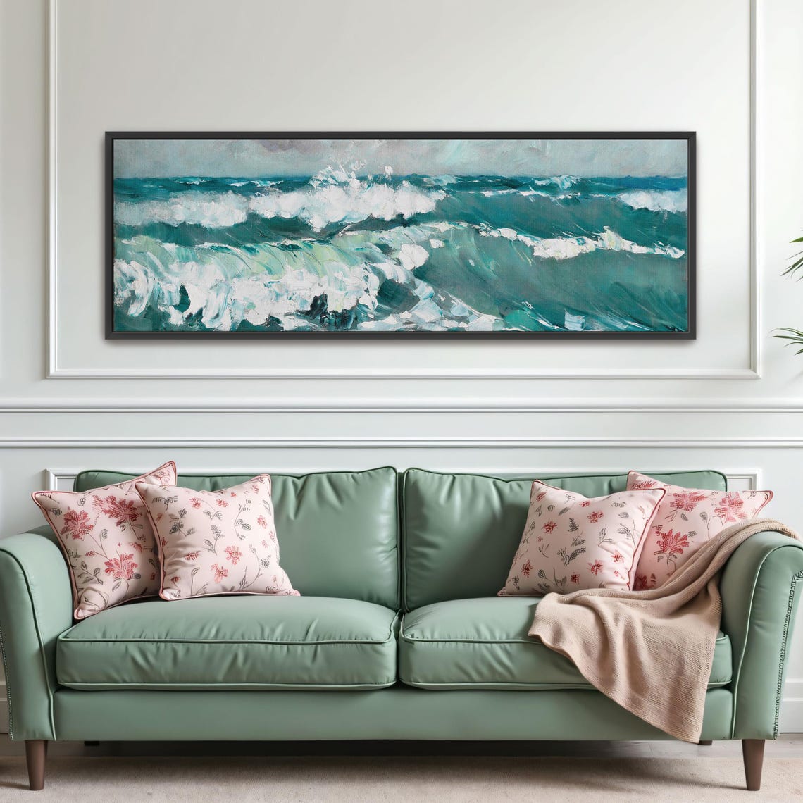 Turquoise Impressionist Seascape With Crashing Whitecaps Poster - Image 4