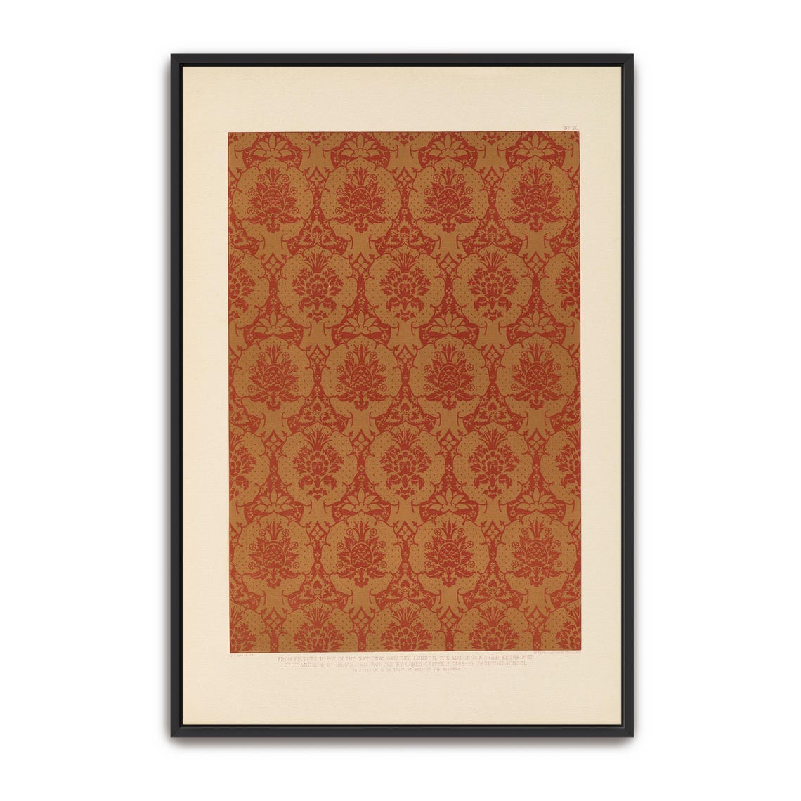 Red and Gold Ornamental Damask Floral Motif Vintage Pattern Poster