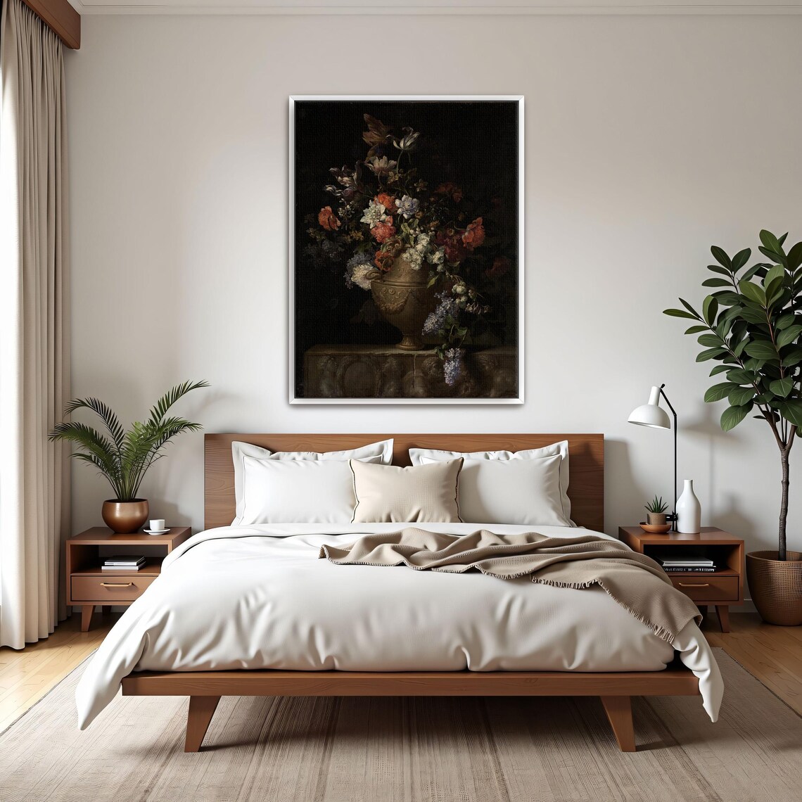 Vintage Dark Floral Bouquet in Urn Still Life Oil Painting Poster - Image 3