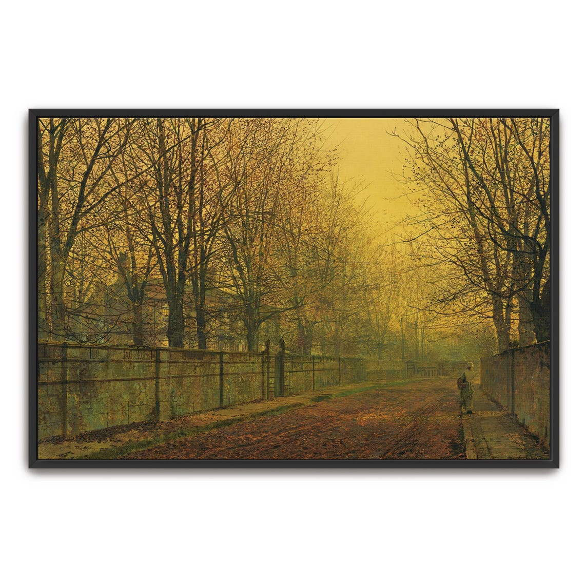 Woman Walking Down A Tree Lined Autumn Street Painting Poster