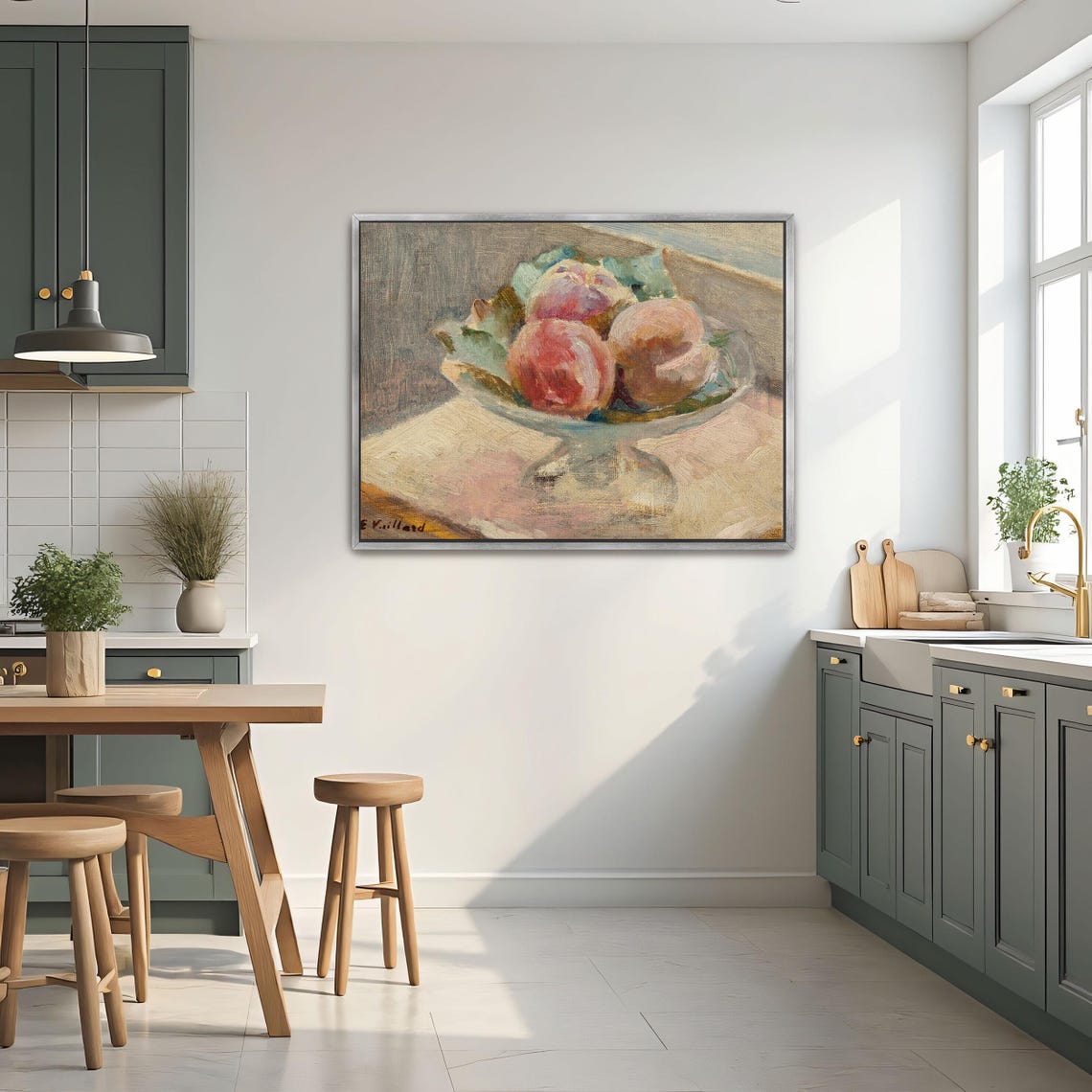Peaches in a Glass Bowl Impressionist Fruit Still Life Poster - Image 3