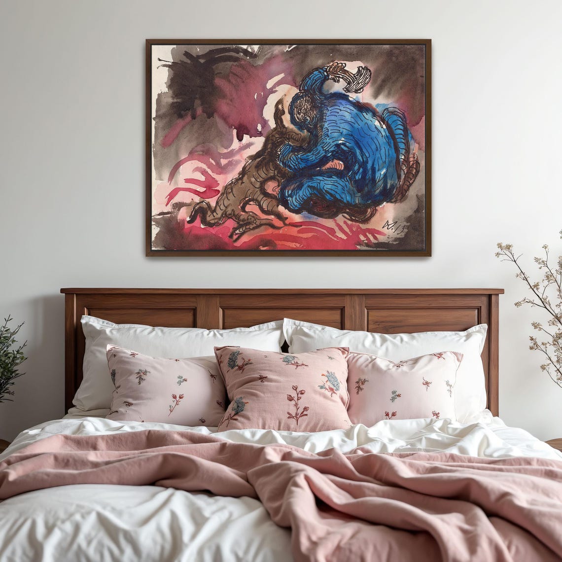 Blue Figure With Brown Beast Expressionist Watercolor Poster - Image 5