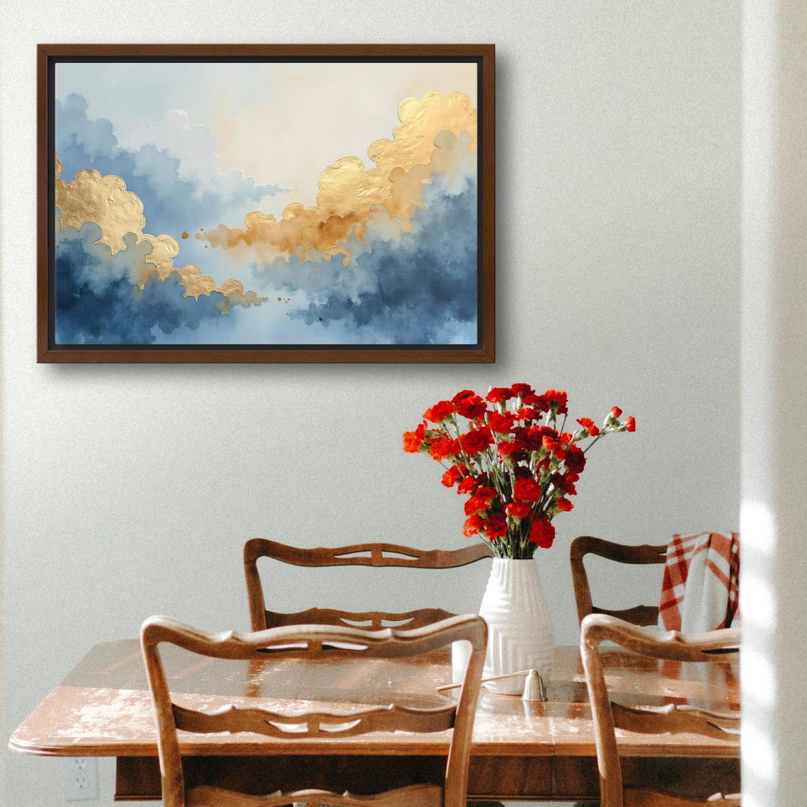 Golden Edged Blue Clouds In Gold Leaf Watercolor Abstract Art Poster - Image 3