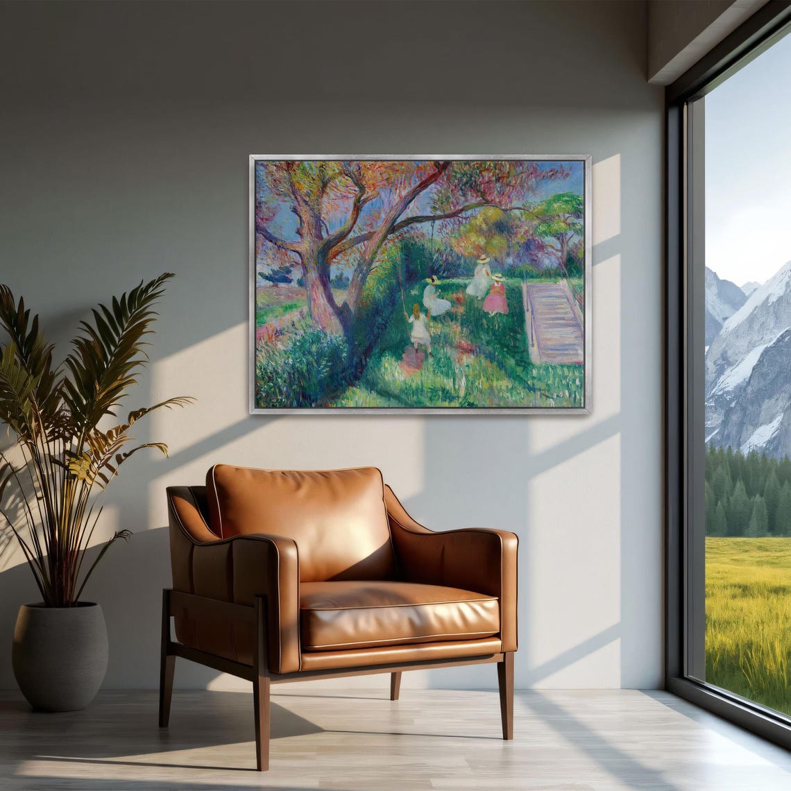 Four Women In A Sunny Garden With A Swing Impressionist Art Poster - Image 2