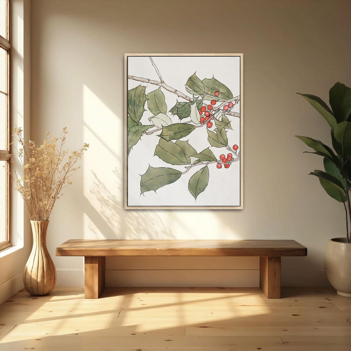 Holly Branch With Red Berries Vintage Botanical Illustration Poster