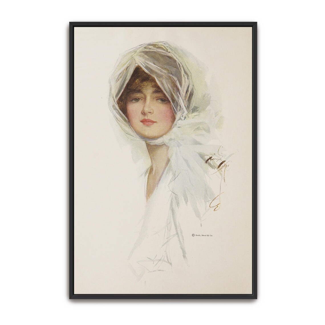 Woman in a White Veil Vintage Early 1900s Portrait Illustration Poster