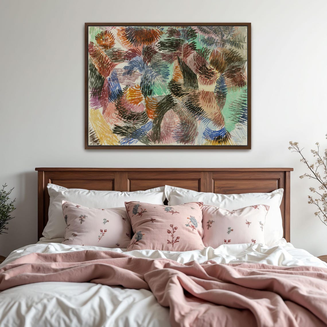 Paul Klee Framed Wall Art Abstract Watercolor Painting With Swirling Shapes Geometric Wall Art Brown And Green Living Room Art - Image 5