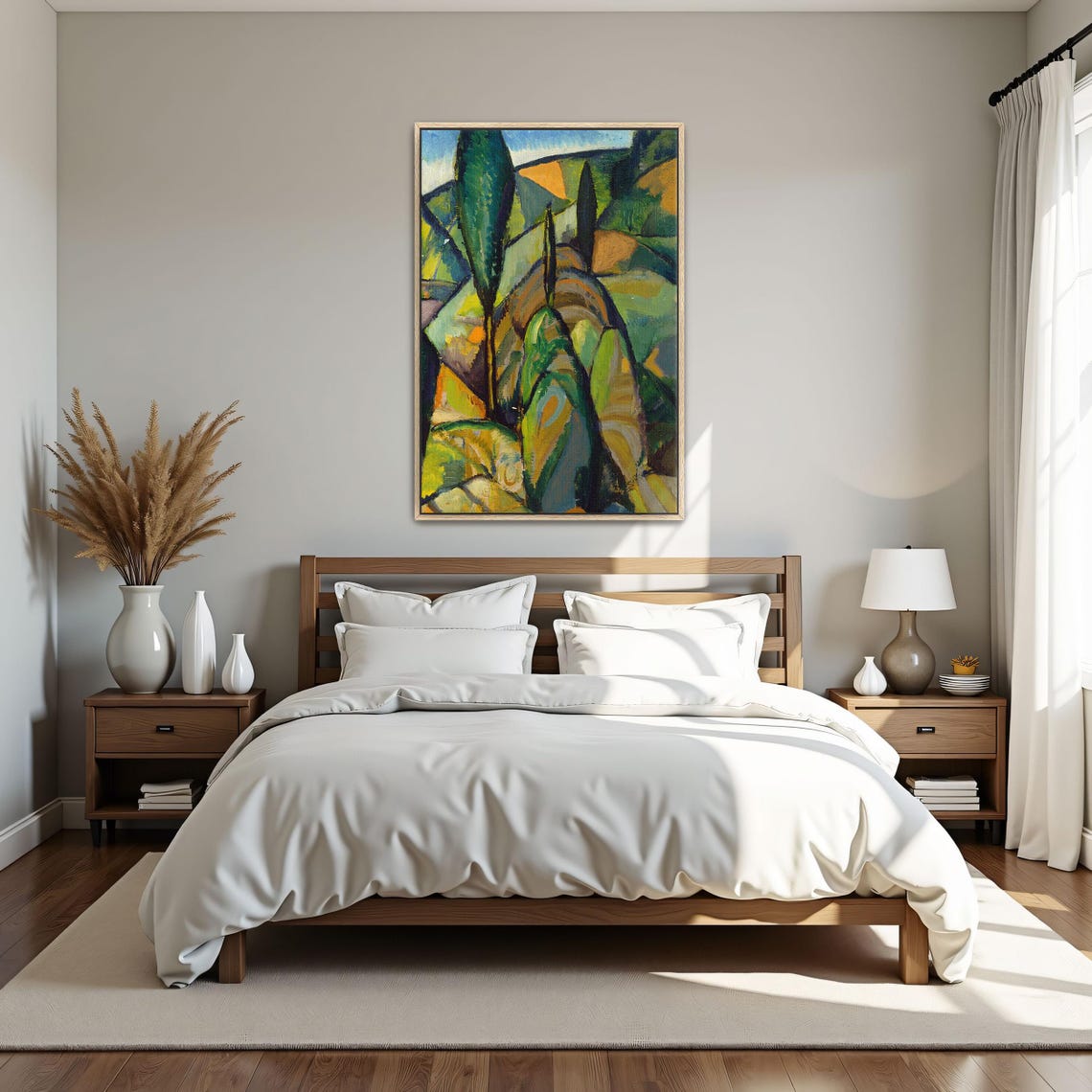 Abstract Cubist Landscape Green Cypress Trees Art Deco Poster - Image 4