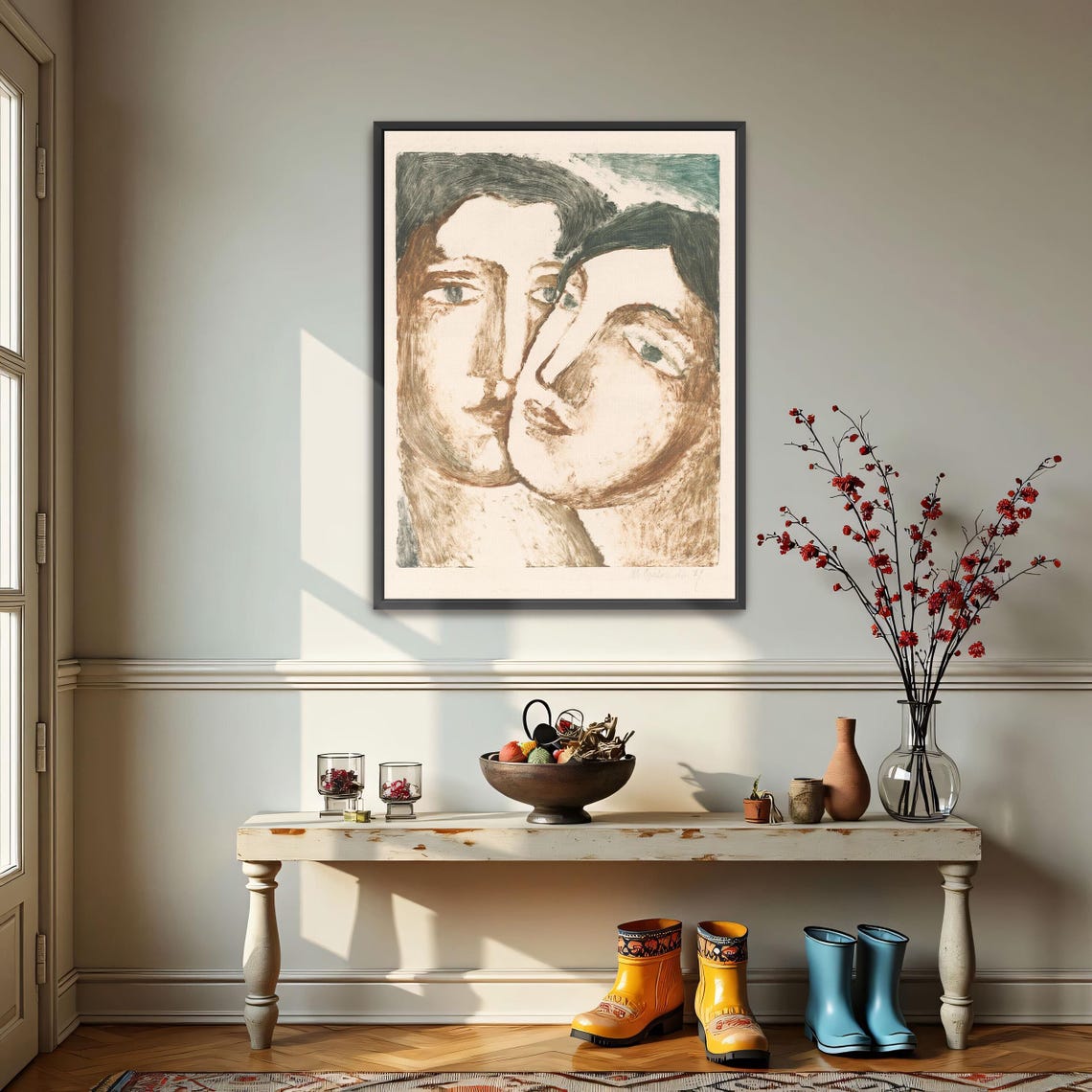 Modernist Portrait Of Two Lovers Locked In A Close Embrace Poster - Image 3