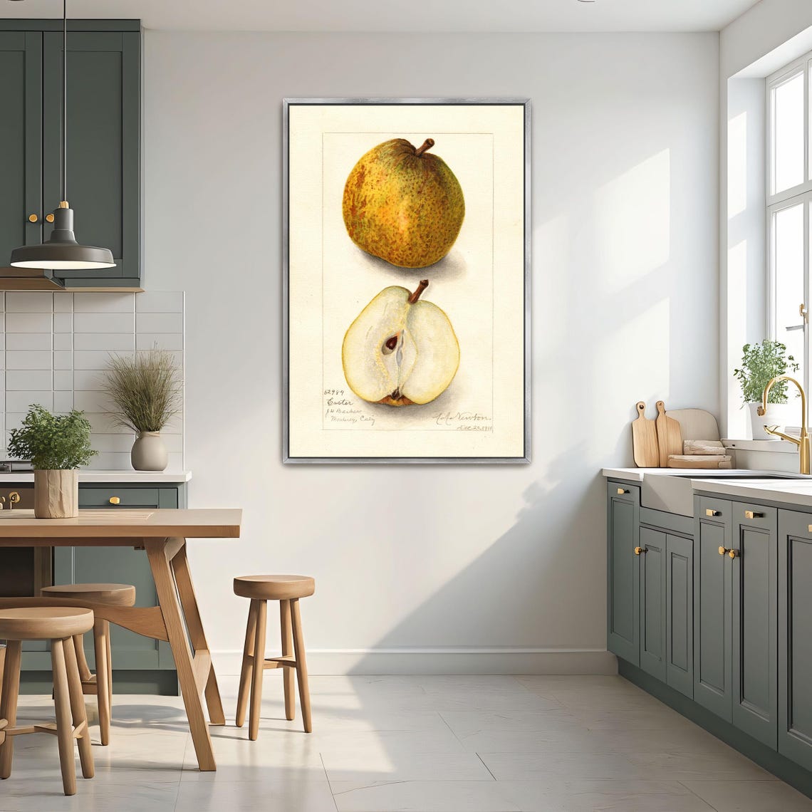 Russet Pear Whole And Halved Antique Fruit Watercolor Study Art Poster