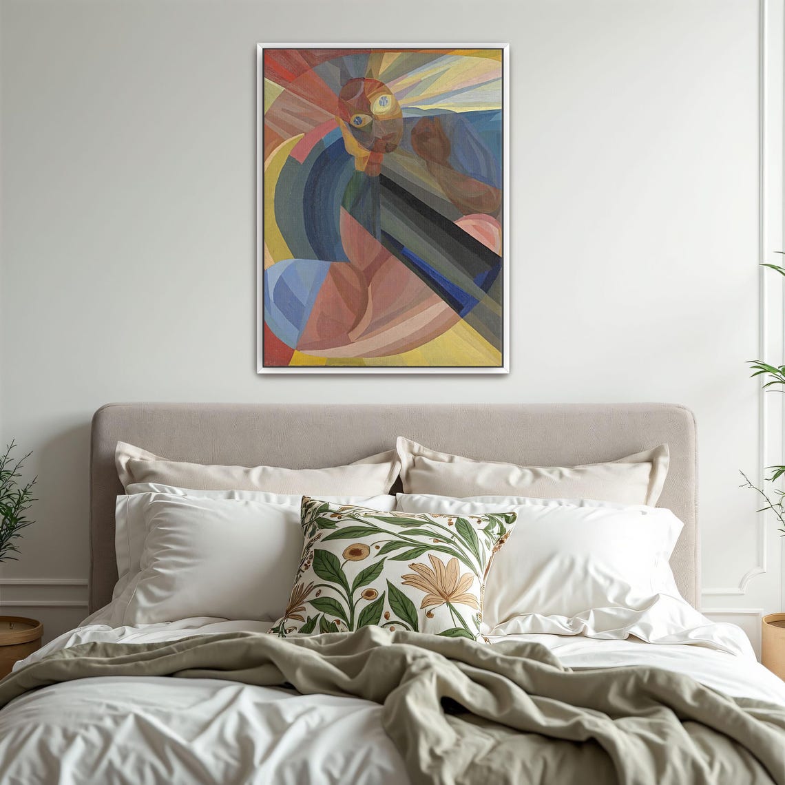 Framed Print Of Abstract Portrait With Geometric Shapes Geometric Print Blue And Yellow Living Room Art - Image 3
