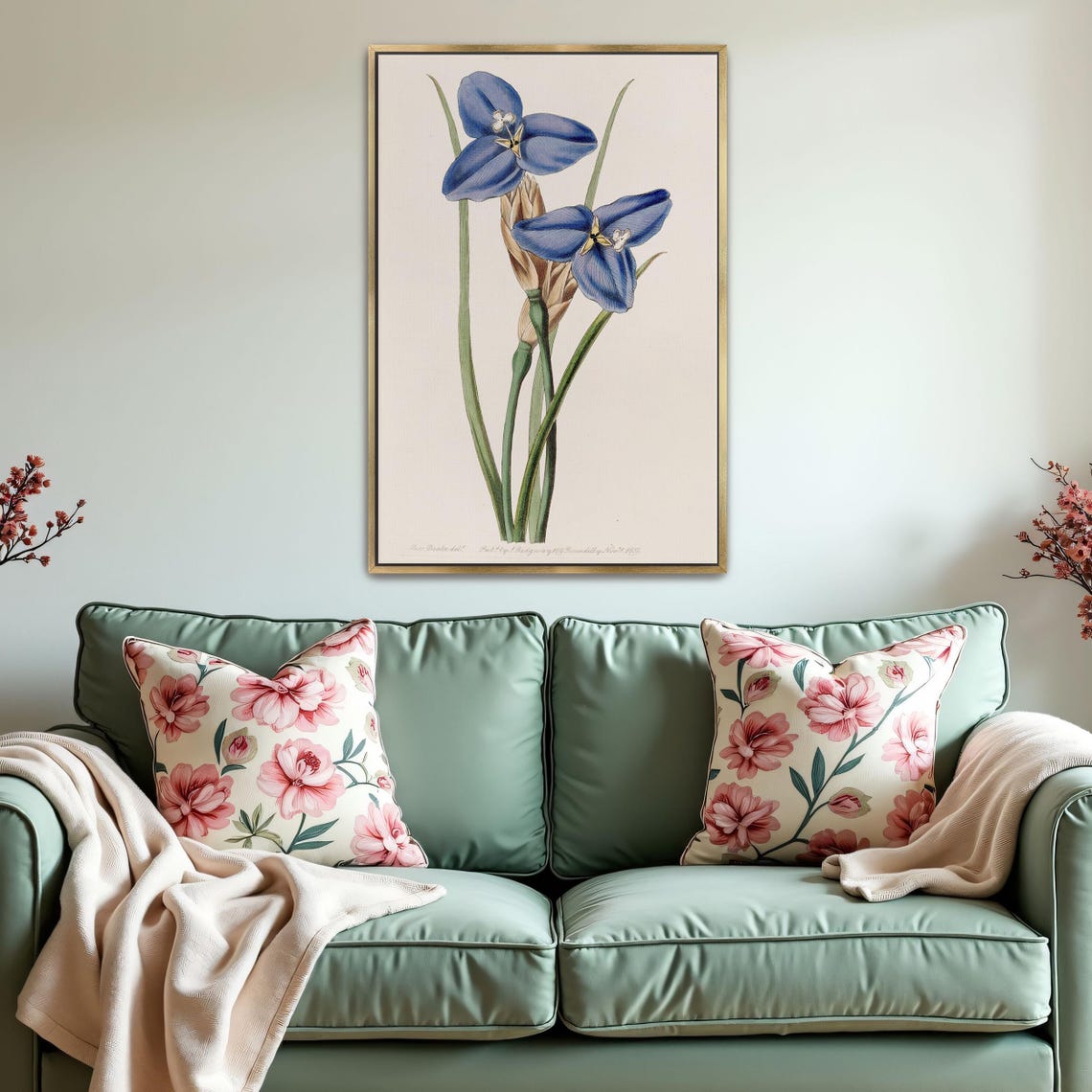 Blue Star Shaped Blossoms Antique Botanical Illustration Art Poster