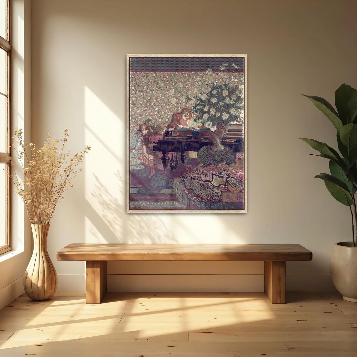 Women at Piano With Flowers Vintage Tapestry Style Interior Poster - Image 5