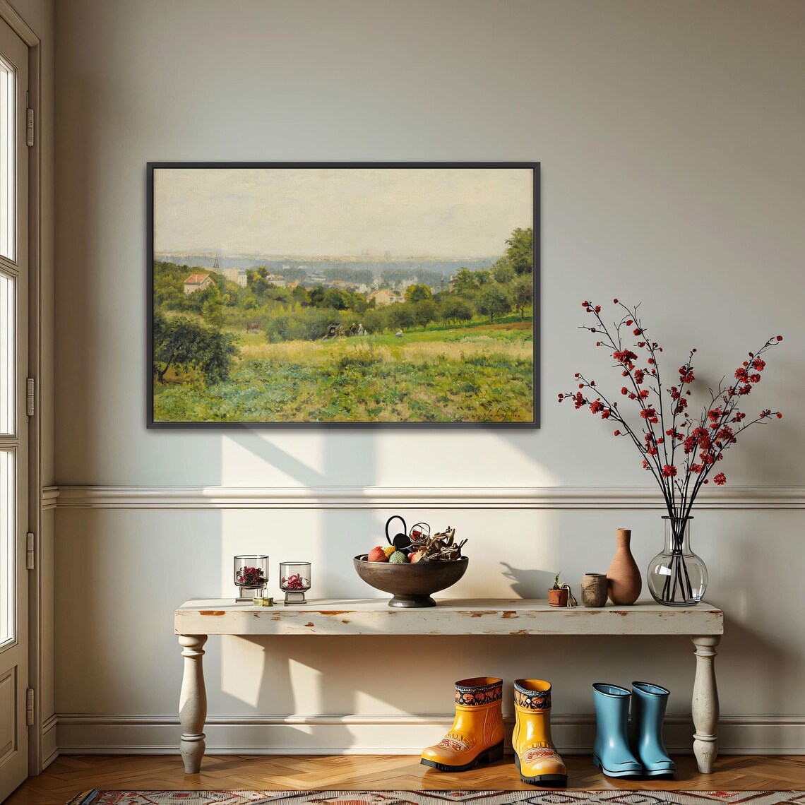 Rural Landscape With Distant City In Haze 19th Century Oil Poster - Image 3