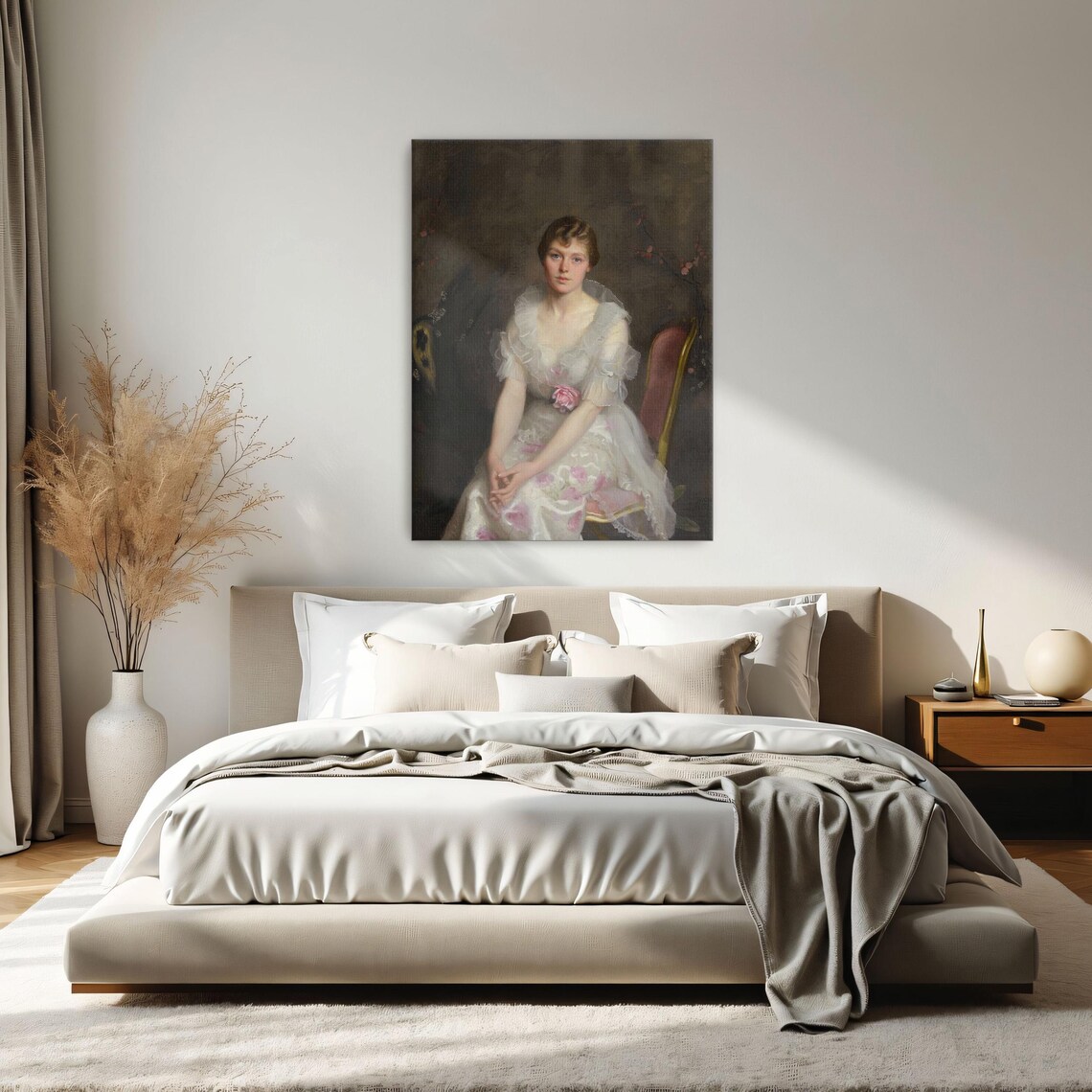 Portrait of a Woman in a White Floral Dress Classic Painting Poster - Image 2