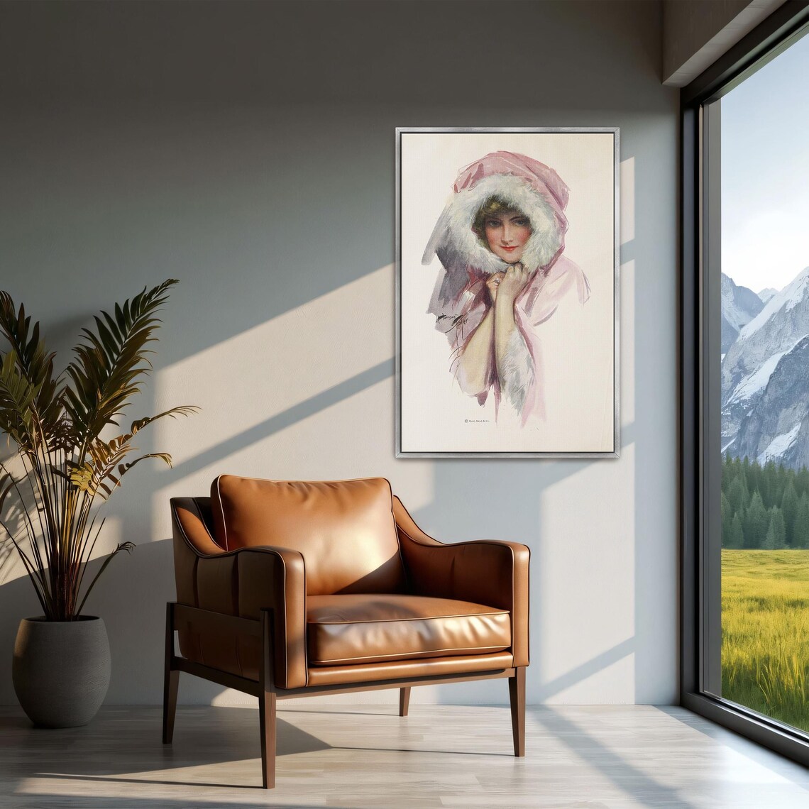 Harrison Fisher Girl in Pink Fur Trimmed Winter Hood Portrait Poster - Image 2
