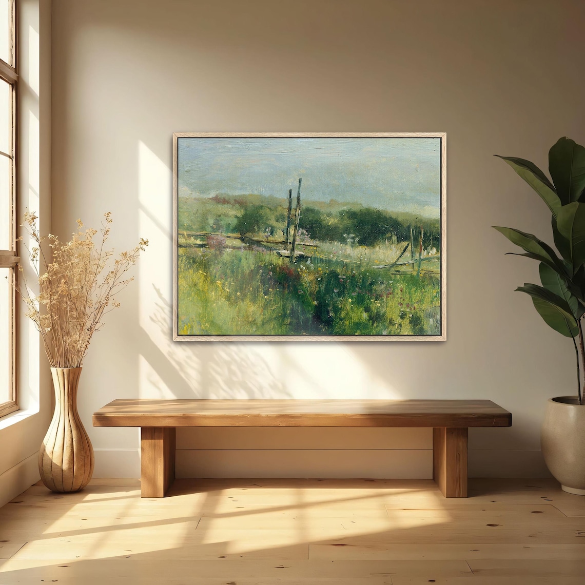 Impressionist Landscape Of A Flowering Field With Wooden Fence Print - Image 4