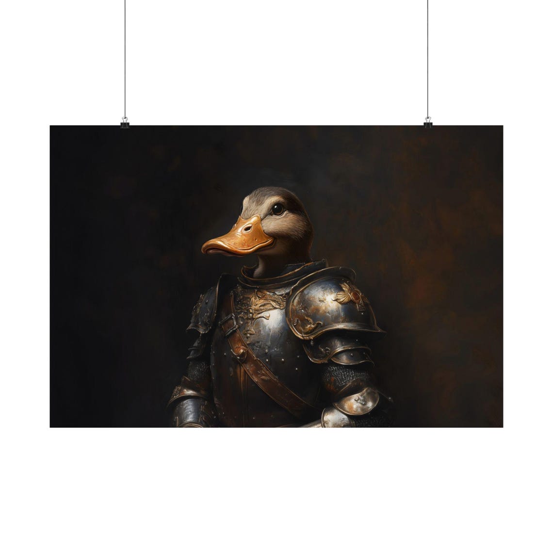 Duck Knight Portrait In Ornate Medieval Armor On Dark Backdrop Poster - Image 3