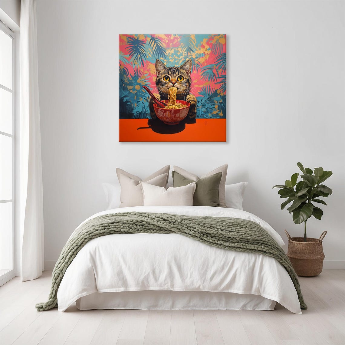Maximalist Eclectic Ramen Tabby Cat Print Bold Altered Animal Portrait Fantasy Fun Colorful Renaissance Rustic Art