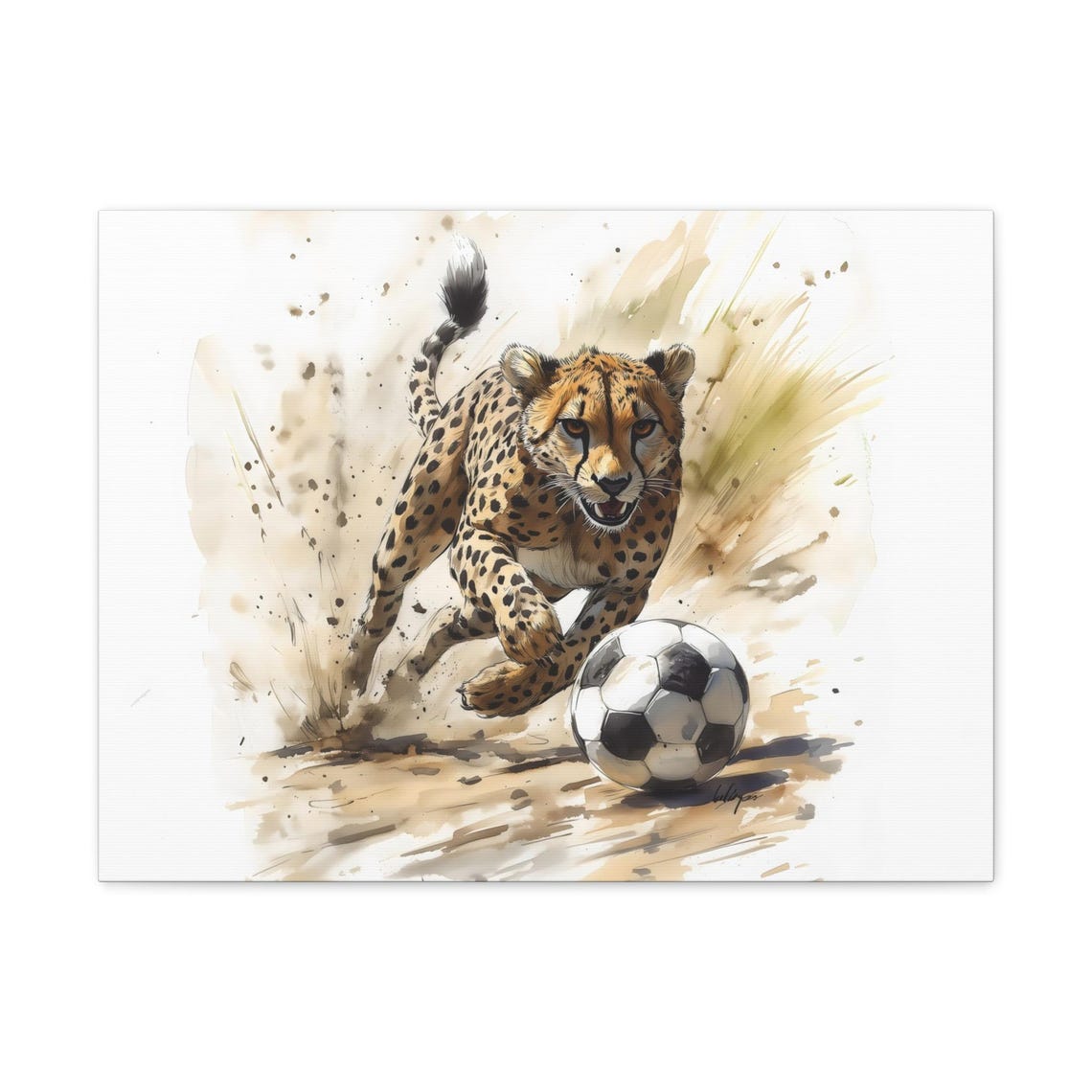 Cheetah Chasing Soccer Ball Speedy Watercolor Wildlife Poster - Image 3