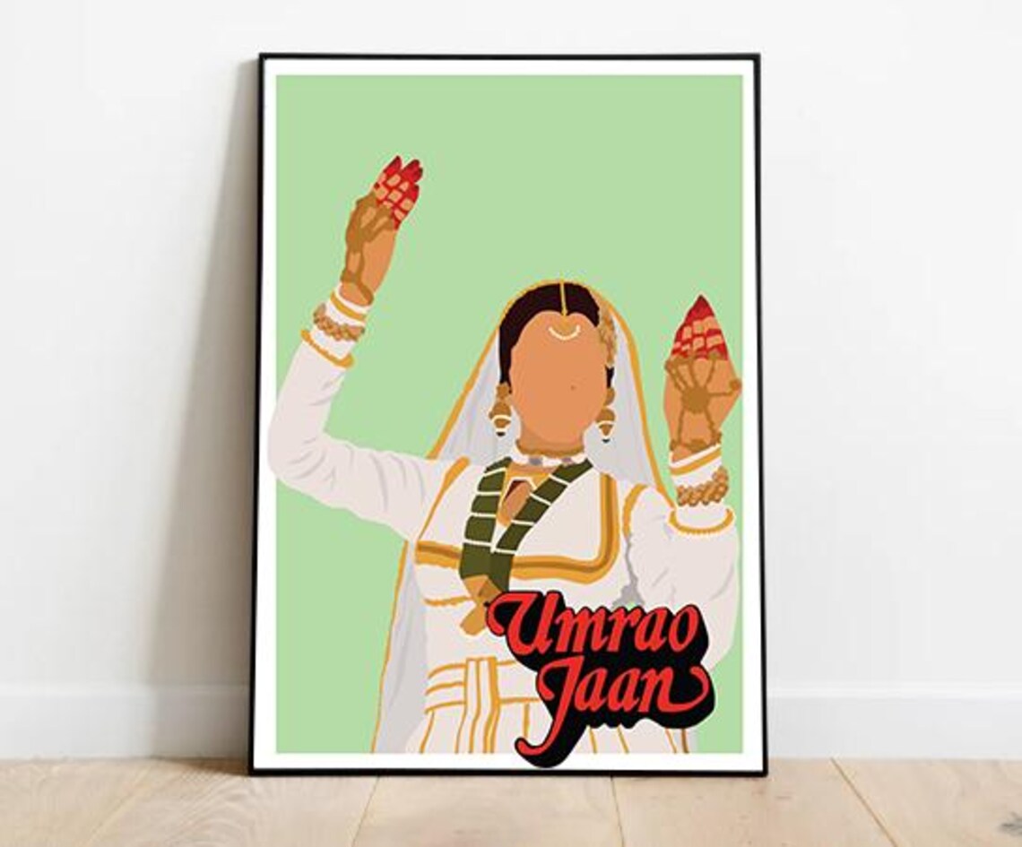 Umrao Jaan Rekha Classic Bollywood Vintage Movie Fan Artwork Poster