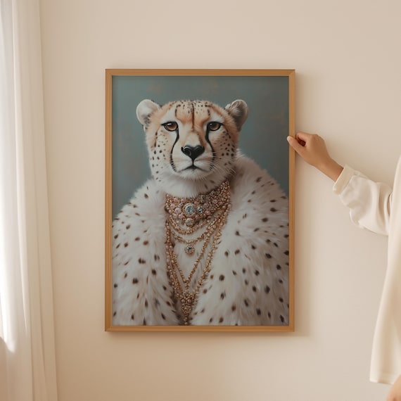 Glamorous Cheetah In Fur Coat And Jewels Fashion Animal Poster