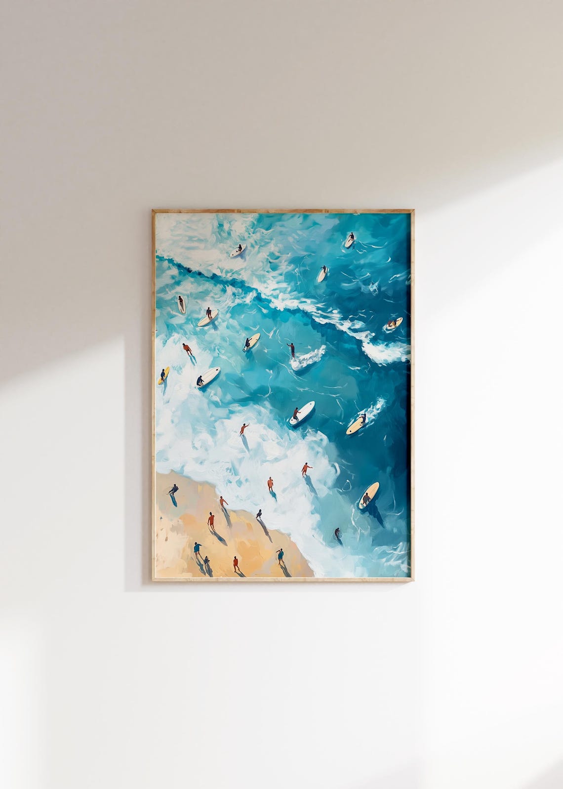 Aerial Turquoise Surf Beach Watercolor Waves Above View Poster - Image 4