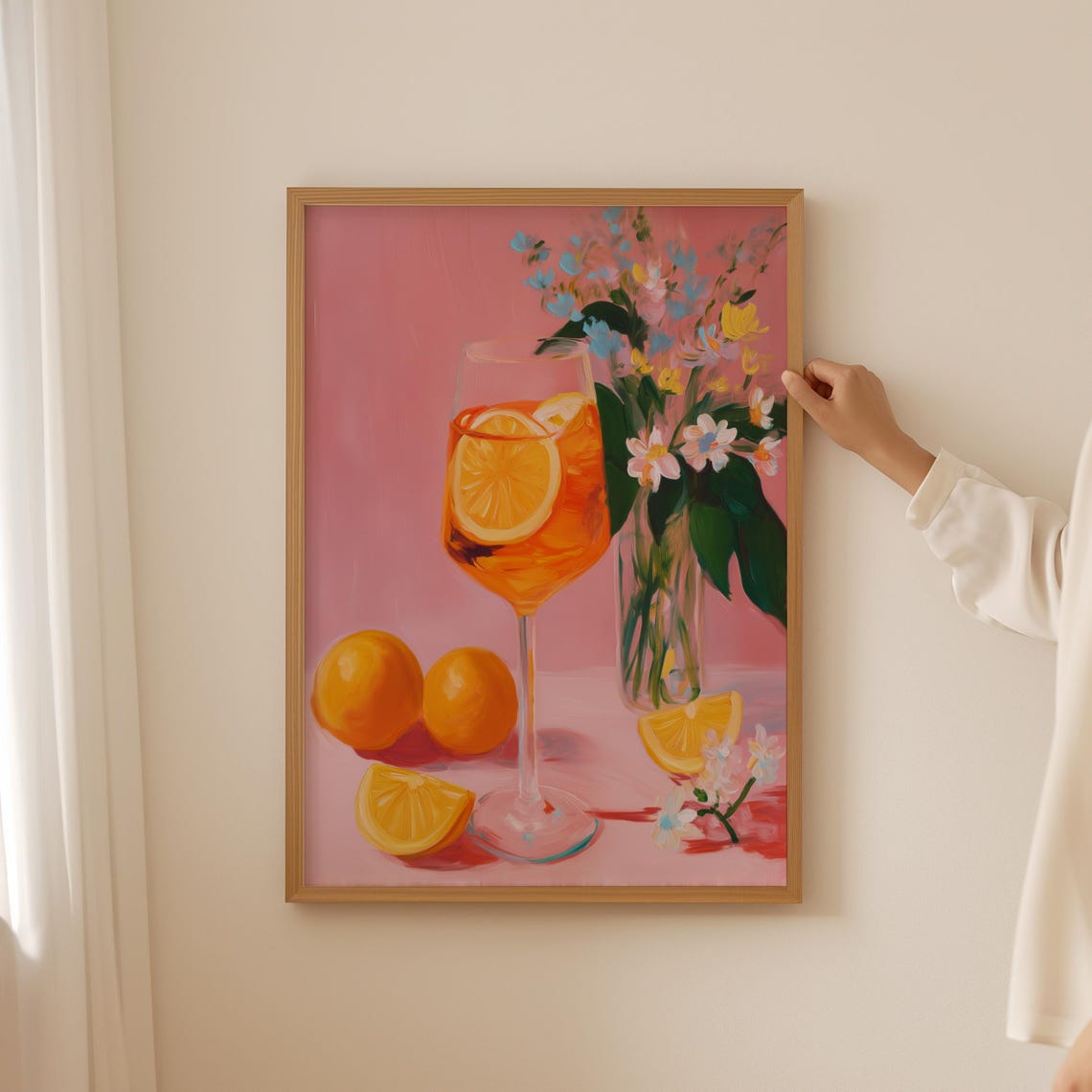 Pink Aperol Spritz Cocktail With Oranges Floral Bar Art Poster
