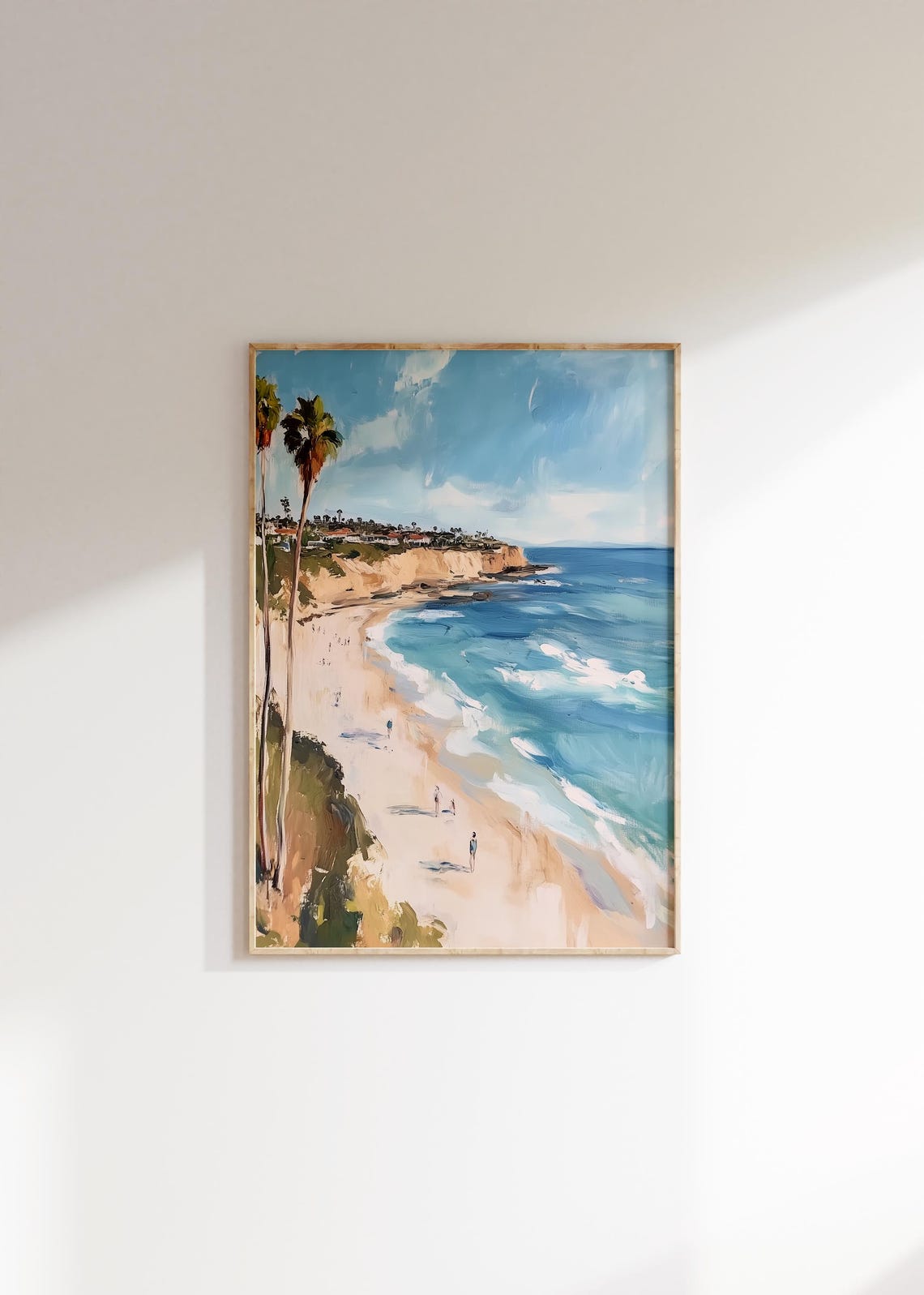 Coastal Cliff Beach Palm Trees Sunny Painterly Seascape Poster - Image 4