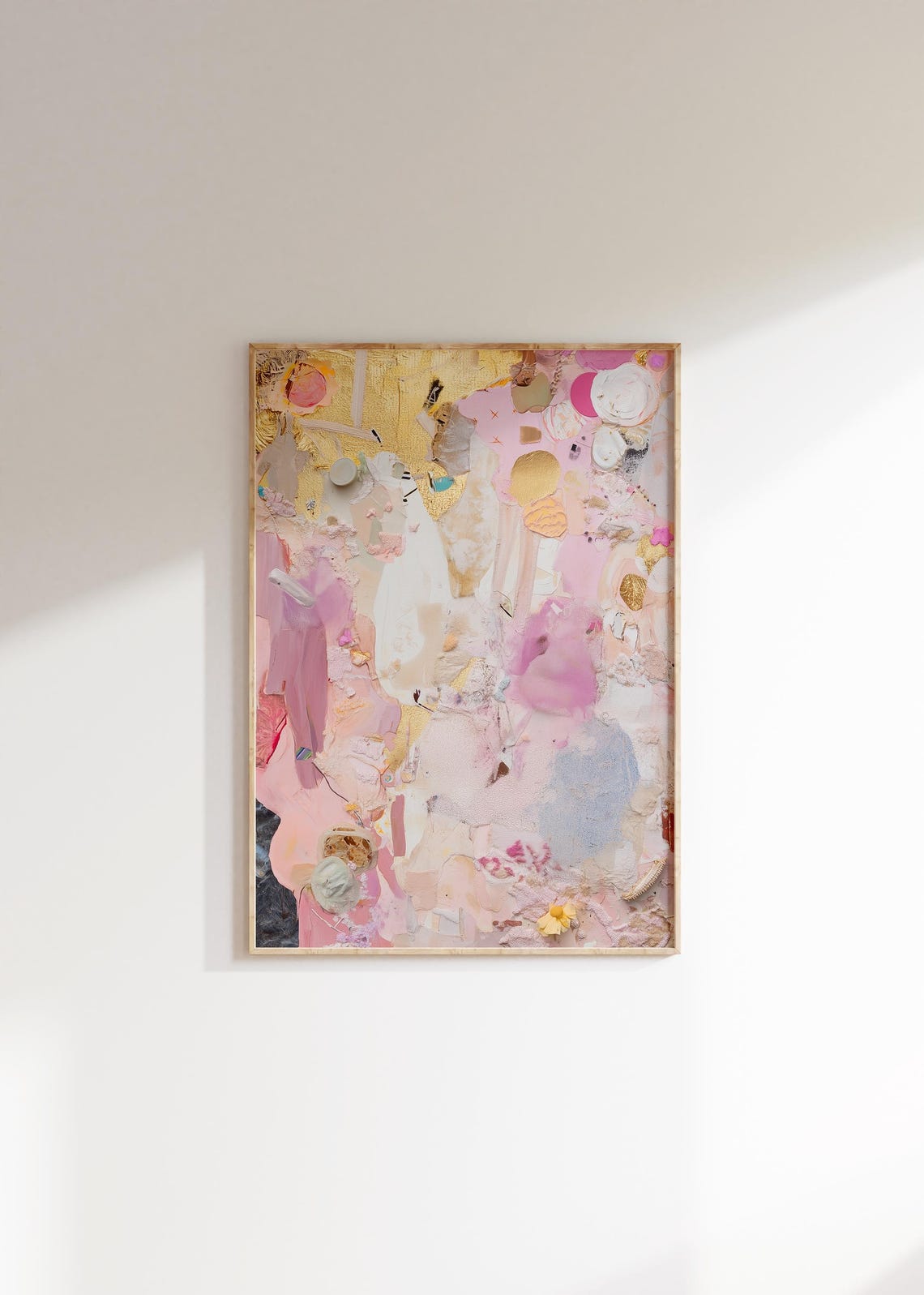 Dreamy Pink Gold Pastel Collage Textured Abstract Feminine Wall Poster - Image 2