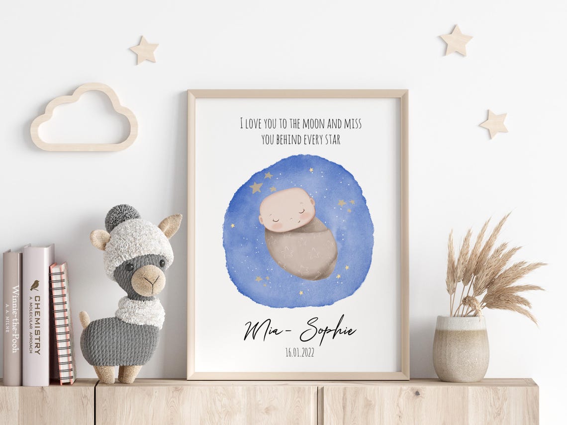 Sleeping Baby Moon Stars Personalized Memorial Keepsake Poster