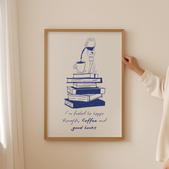 Book And Coffee Club Poster Preppy Pink Print As Lover Gift Nook For Shelf Decor Trendy Bookish Wall Art