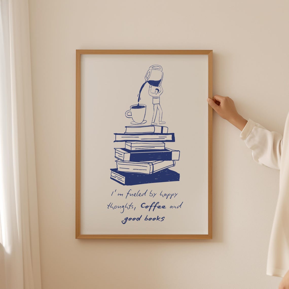 Im Fueled By Coffee And Good Books Blue Line Bookish Decor Poster