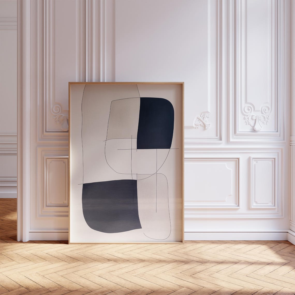 Cream Beige Black Line Art Abstract Organic Shape Minimal Poster - Image 3