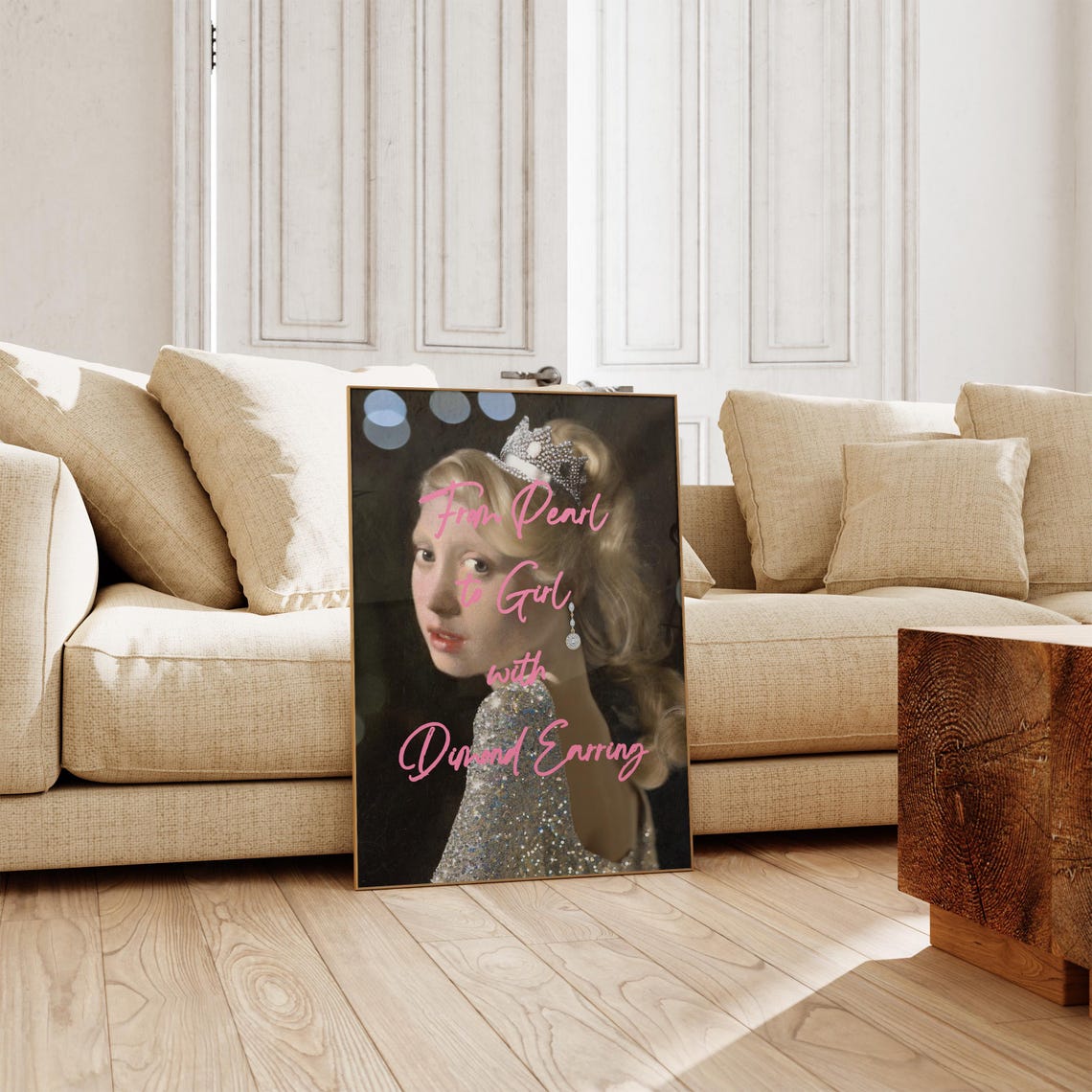 From Pearl to Girl Diamond Earring Altered Classical Art Pink Poster - Image 2