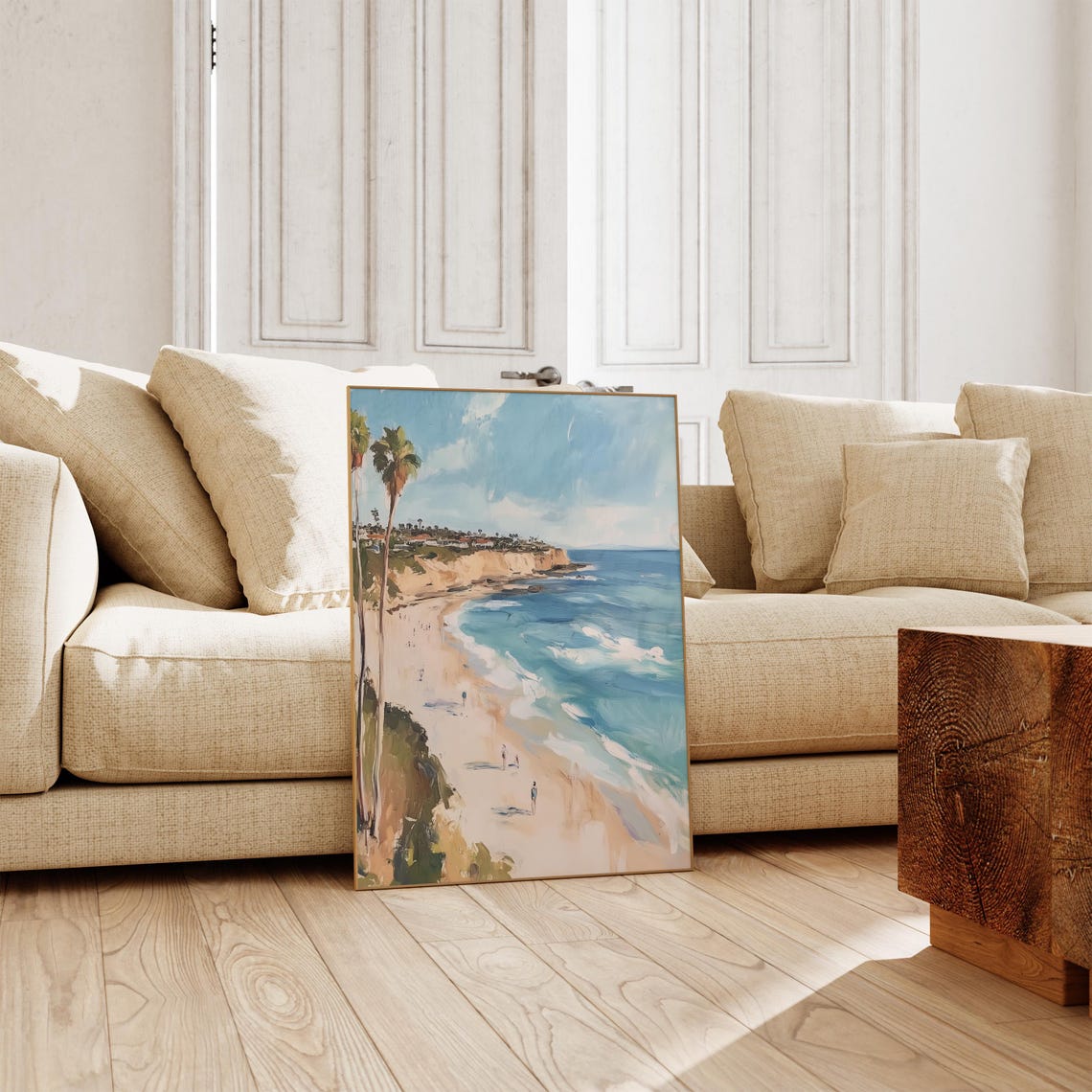Coastal Cliff Beach Palm Trees Sunny Painterly Seascape Poster - Image 3