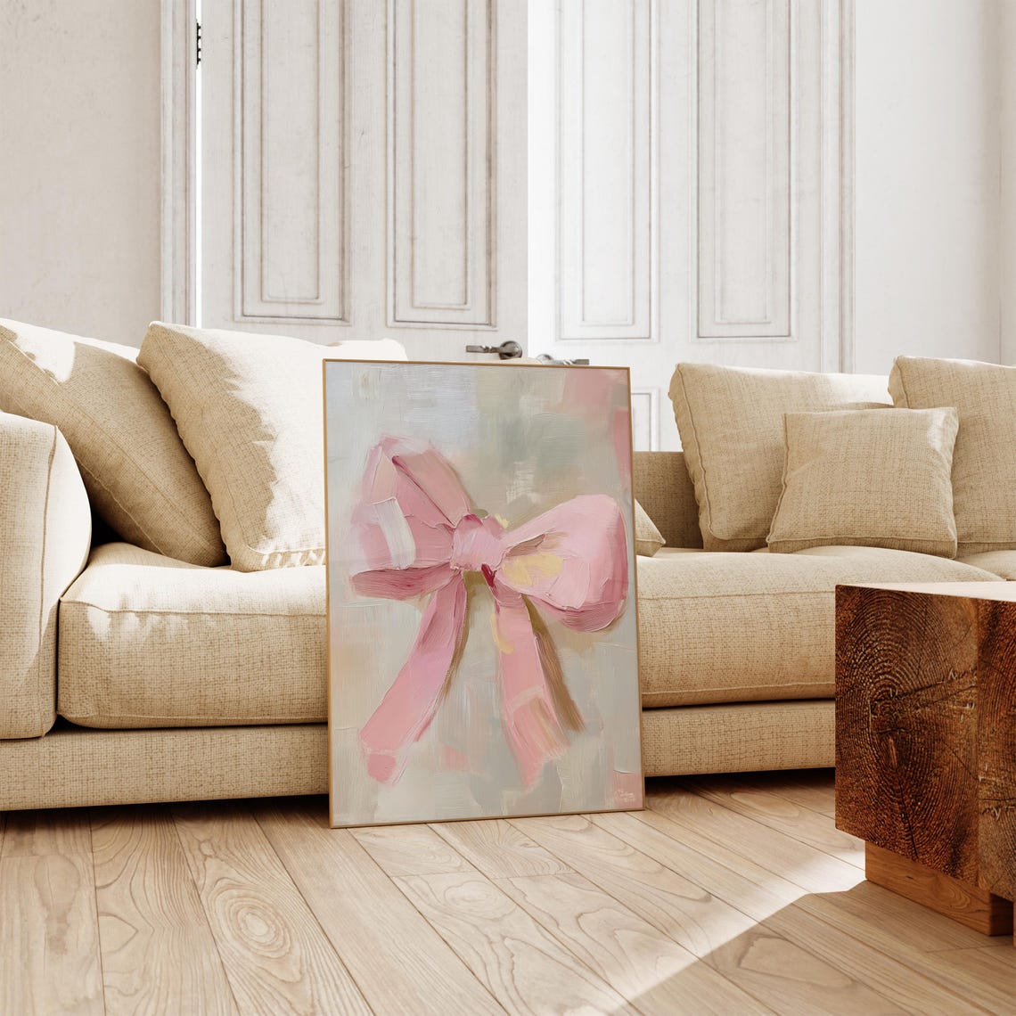 Pink Bow Oil Painting Soft Neutral Coquette Bedroom Wall Poster - Image 2