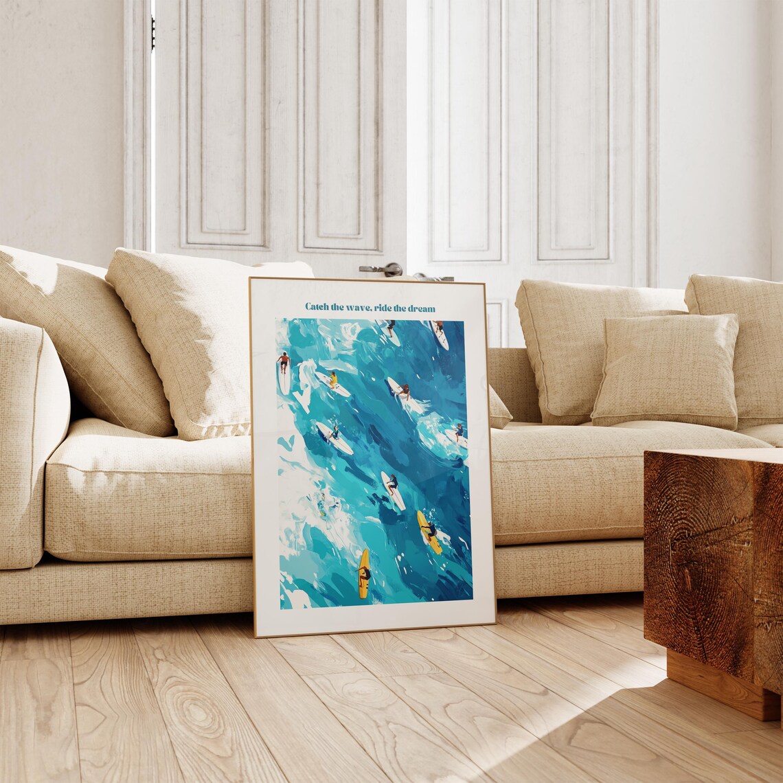 Catch the Wave Ride the Dream Surfers Aerial Blue Ocean Sea Poster - Image 3