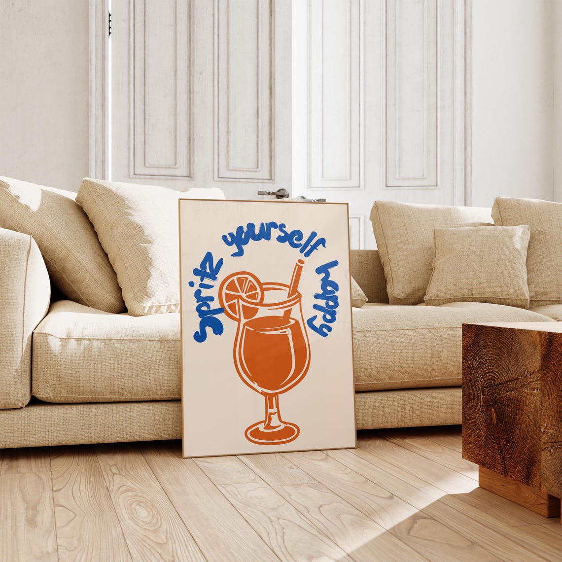 Spritz Yourself Happy Script Poster Playful Orange Cocktail Art - Image 3