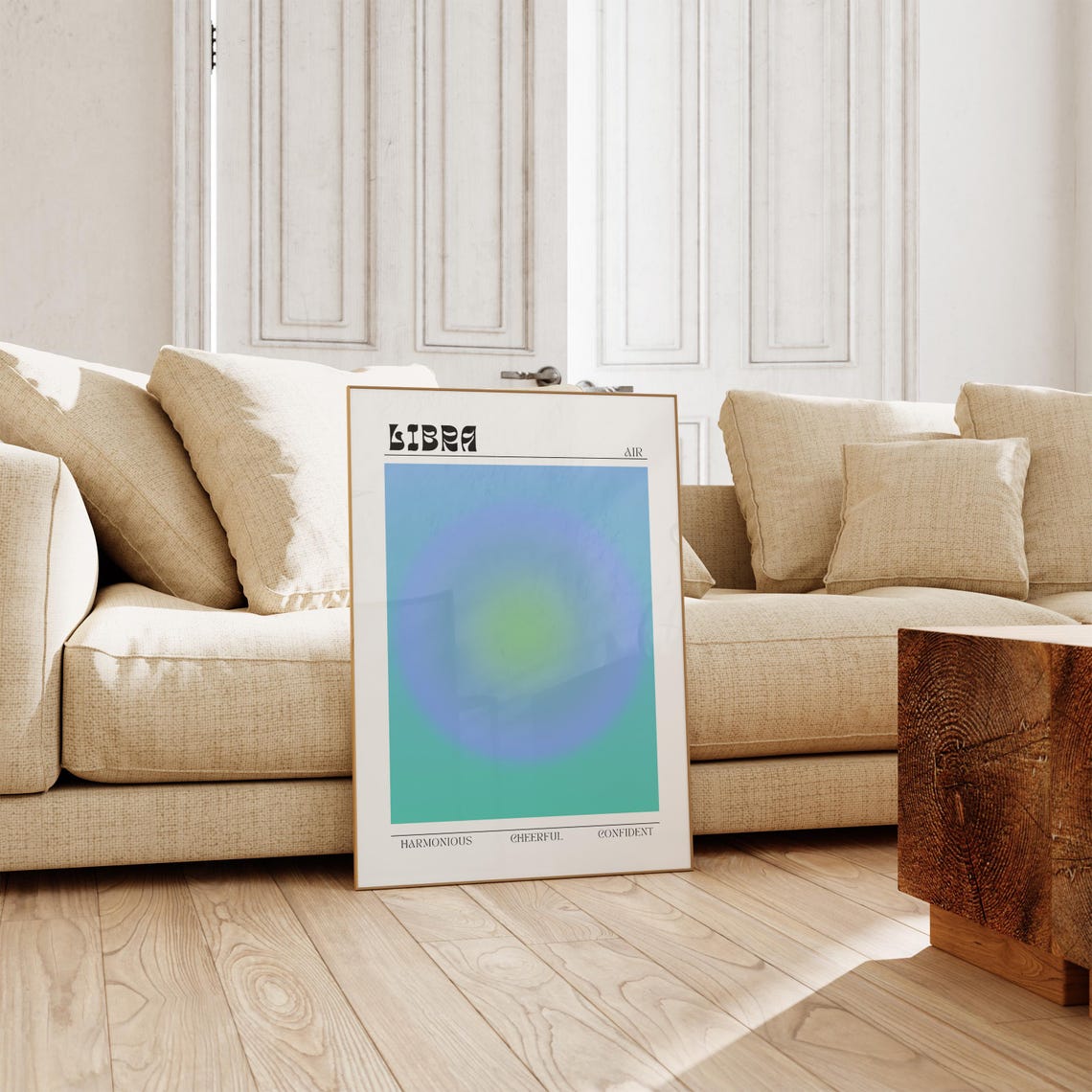 Libra Air Sign Teal Aura Gradient Retro Zodiac Astrology Poster - Image 2