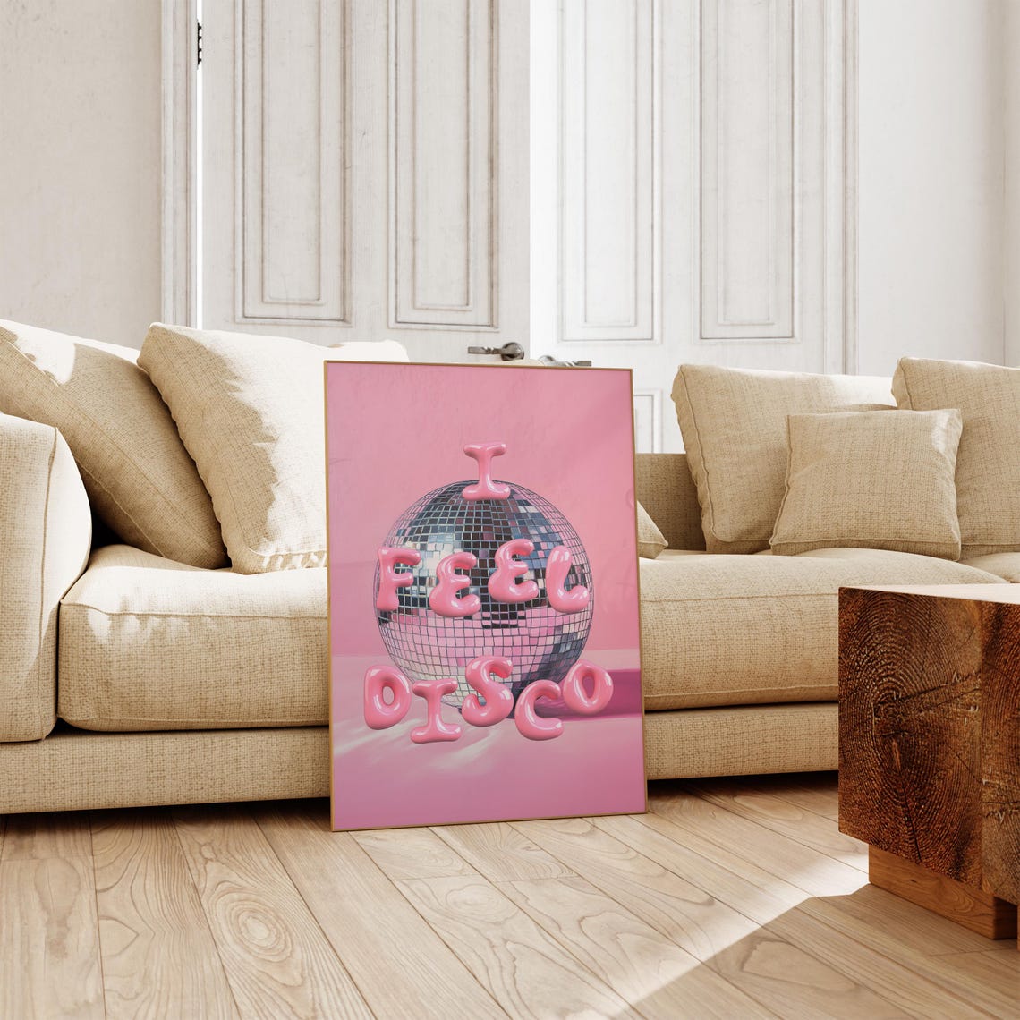 I Feel Disco Pink Bubble Letters Disco Ball Party Decor Poster - Image 2