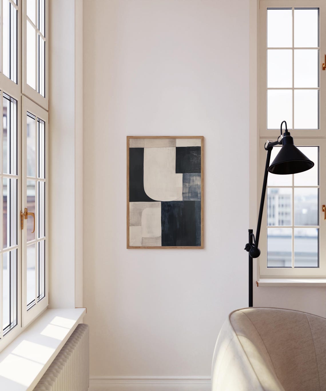 Black Cream Abstract Painted Block Geometric Modern Art Poster - Image 4