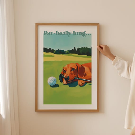 Trendy Wiener Dog Lover Poster Funny Dachshund Golf Wall Art For Funky Bathroom Decor Or Man Cave Vintage Print Women Gifts