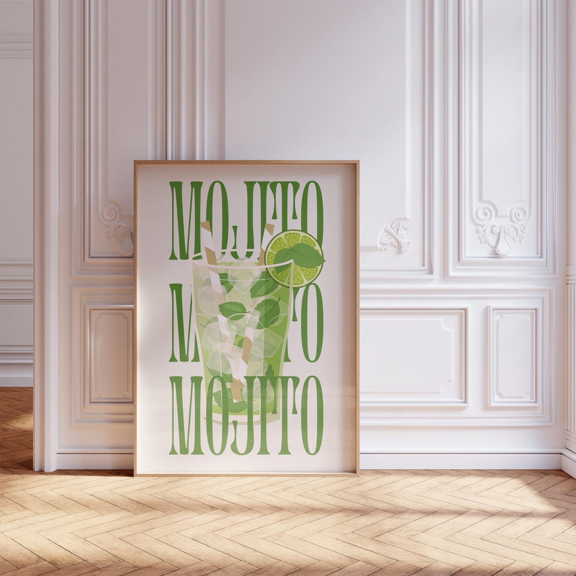 Mojito Cocktail Green Retro Typography Kitchen Bar Poster Art