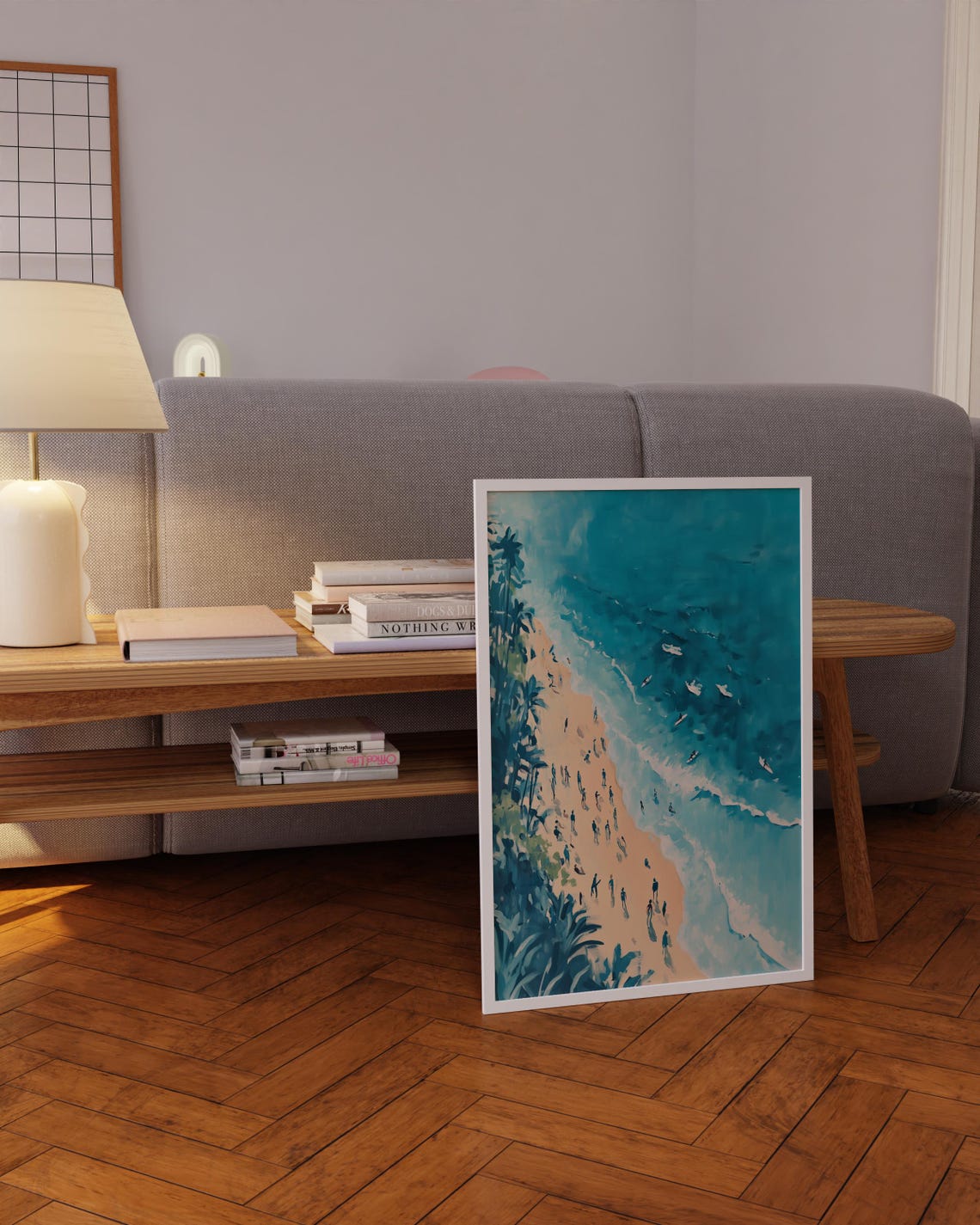 Aerial Beach Crowd Painting Palm Trees Turquoise Summer Poster - Image 5