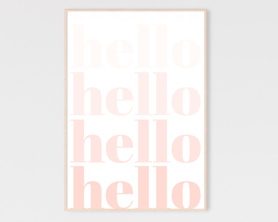 Soft Hello Repeated In Blush Pink Minimalist Typography Wall Art