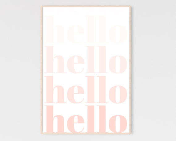 Hello Wall Art Pink Sign Abstract Poster Feminine Prints For Bedroom Fade