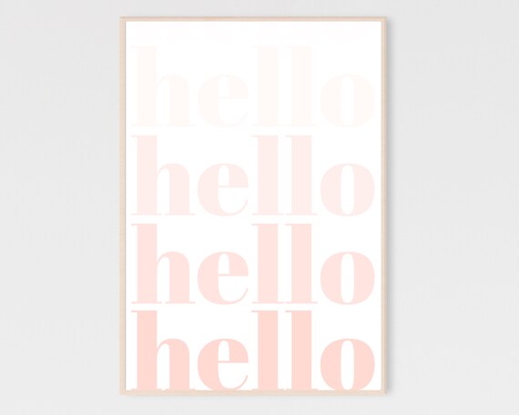 Soft Hello Repeated In Blush Pink Minimalist Typography Wall Art