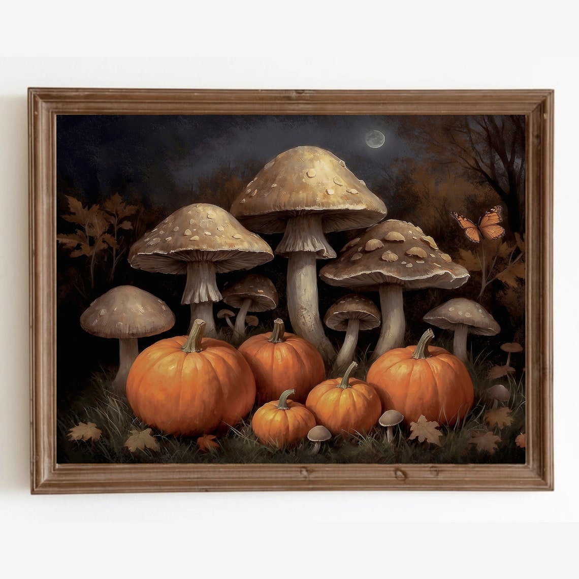 Orange Pumpkins And Giant Mushrooms Moonlit Night Fall Poster - Image 3